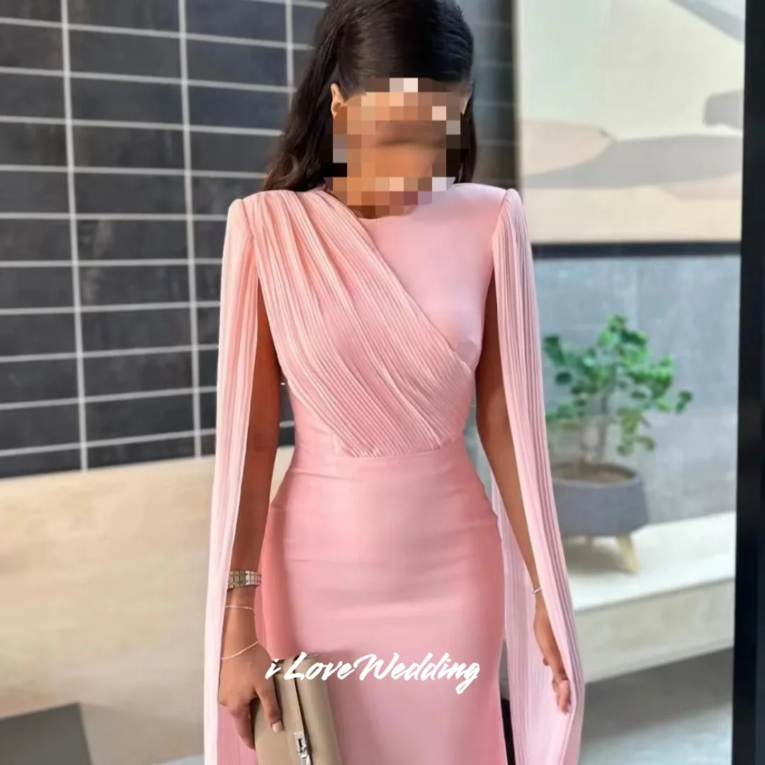 Pink O-Neck Evening Dresses Shawl Sleeveless Mermaid Prom Dresses Trailing Floor-Length Sleeveless Wedding Party Dress Customize