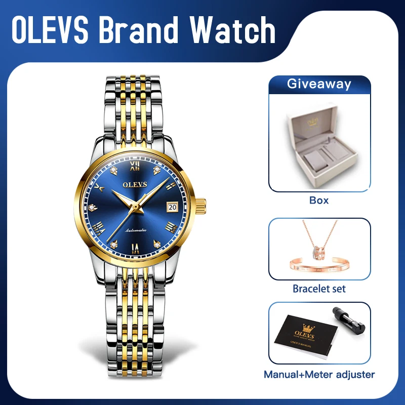 OLEVS 6602 Women Watch Original Brand Watch Mechanical Watch Automatic Date Waterproof  Luminous Watches For Women Bracelet Set