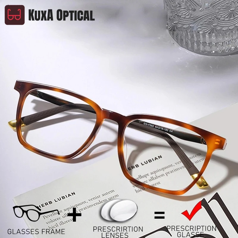 

KUXA Высококачественные ацетатные очки Frmae с титановыми очками, мужские оптические линзы по рецепту, прогрессивные очки для чтения при близорукости