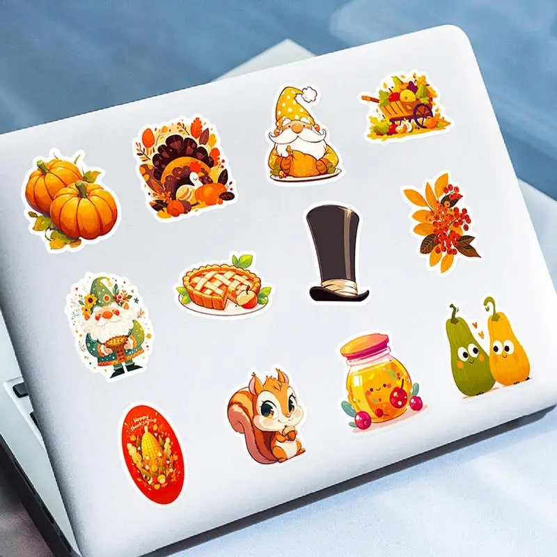 50Pcs Turkey Pumpkin Cartoon Thanksgiving Day Sticker Laptop Luggage Skateboard Decals Fun For Kid Toys