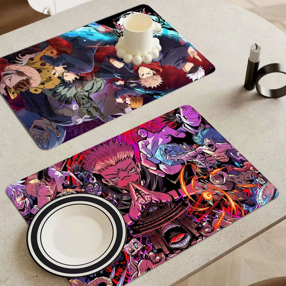 

Anime Jujutsu Kaisen Quick Drying Dish Mat Printed Kitchen Tableware Coffee Draining Pad Dinnerware Cup Bottle Placemat