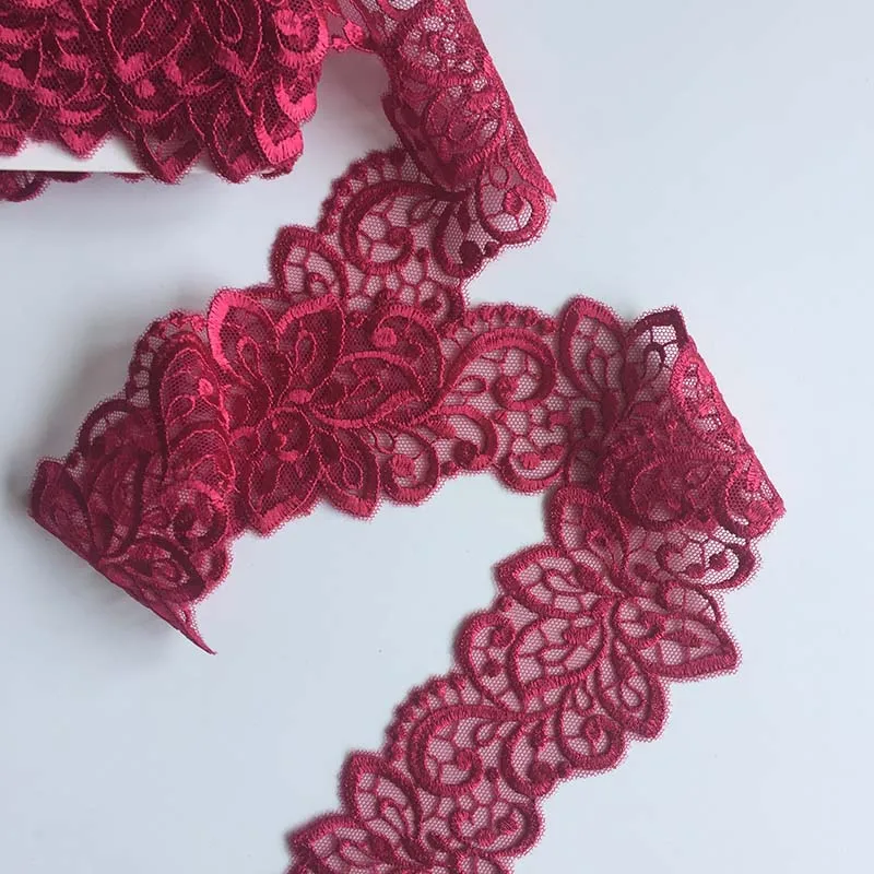 2Yards Dark Red Embroidered Lace Trim Mesh Clothes Accessory Lingerie Bra Girl\'s Dancing Dress Sewing Fabrics DIY