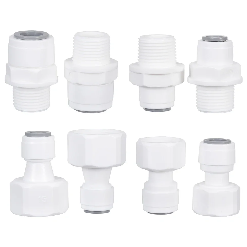 10 pcs straight RO water connectors with male and female threaded ends 1/4 inch and 3/8 inch sizes plastic pipe fittings for rev