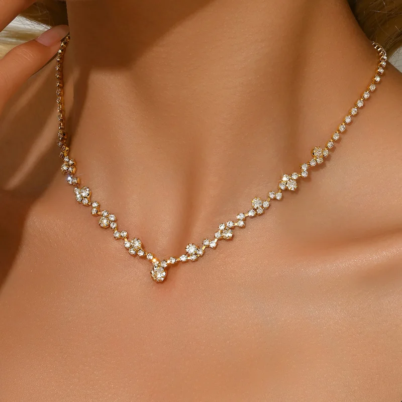 

Simple and Exquisite Full Diamond Necklace Jewelry Hot-Selling Necklace Full Diamond Collarbone Evening Dress Light Luxury Elega