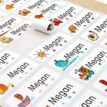 200 قطعة ملصقات اسم مخصص علامة شخصية مقاوم للماء Kawaii التسمية للأطفال مدرسة القرطاسية زجاجة بريق شفاف