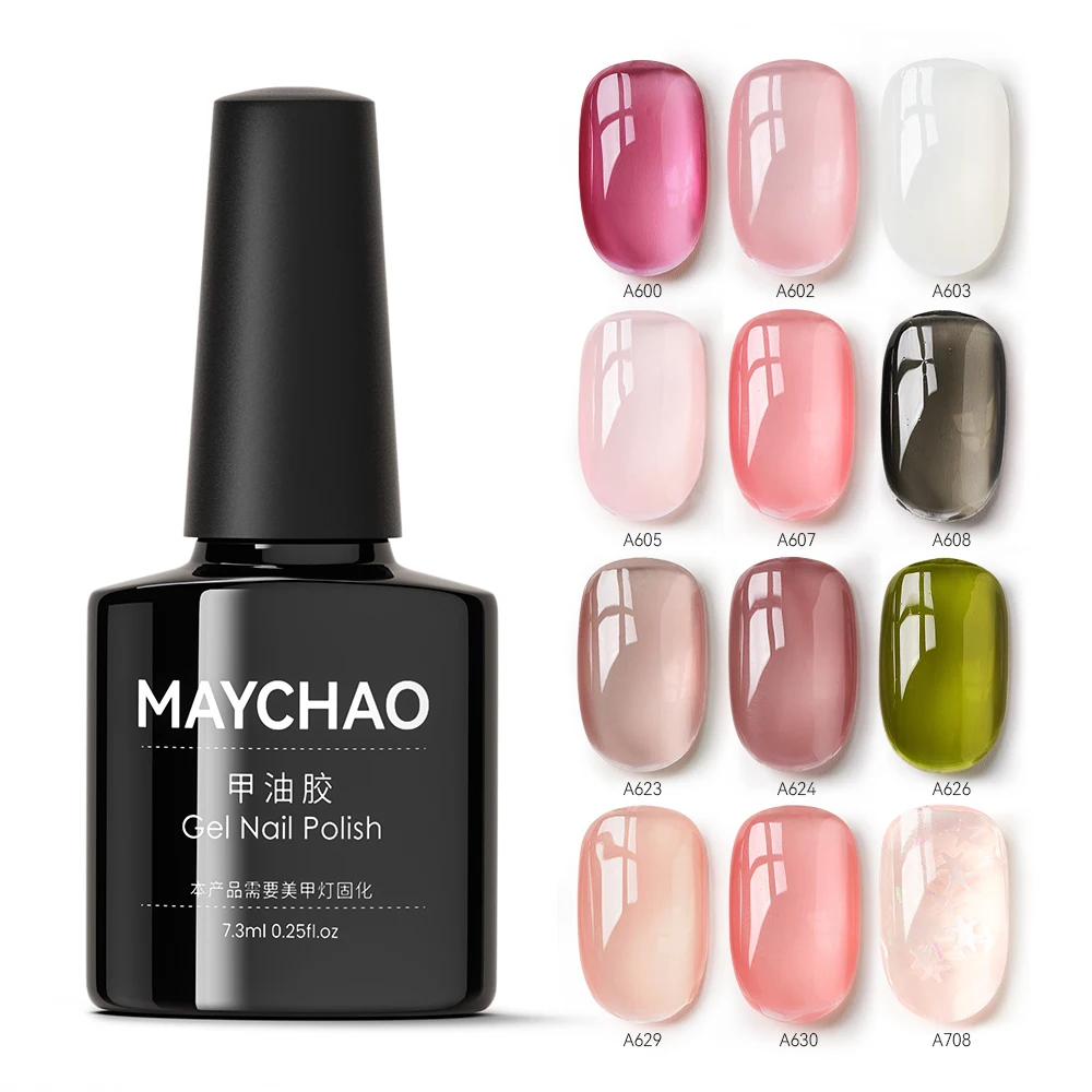 MAYCHAO 7.3ml Jelly Gel Nail Polish Transparent Nude Manicure Top Coat SemiPermanent Polish Soak Off UV LED Gel Art Nail Varnish