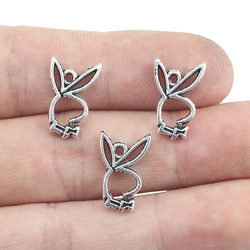 30pcs/lot 10mm*26mm Alloy Antique Silver Color Rabbit Head Charms Keychain Pendant DIY Jewelry Making Accessory