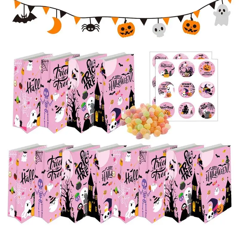 12 Pack Trick Or Treat Bags with18 Pcs Stickers For Halloween Party Favor Goodie Party Supplies Cute Favor Bags