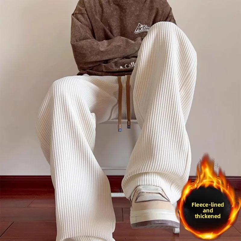 

Men's Corduroy Straight Leg Pants Casual Spor Loose Fit Autumn Winter Leisure Wide Leg Long Trousers Faionable Brand