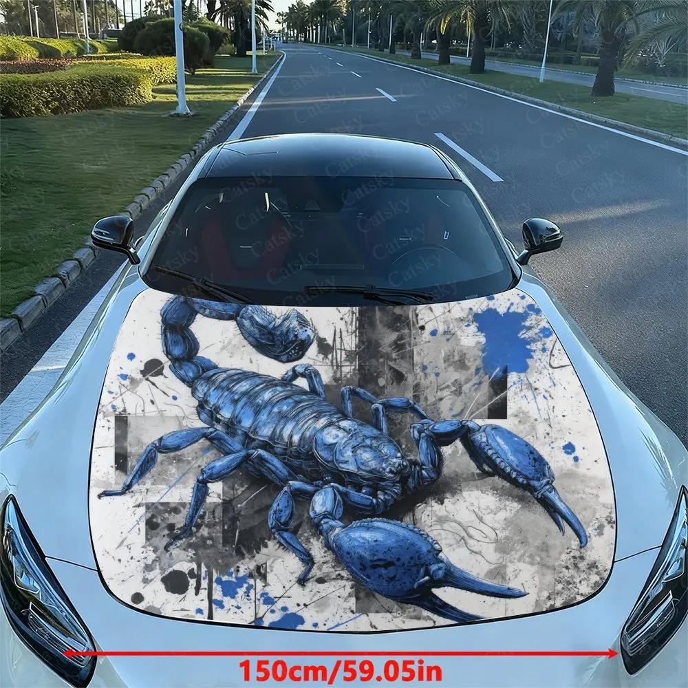 Blue Scorpion Car Hood Film, Hood Decoration Sticker, Truck Hood Film, Domineering Appearance, Advanced Adhesive, Durable Vinyl