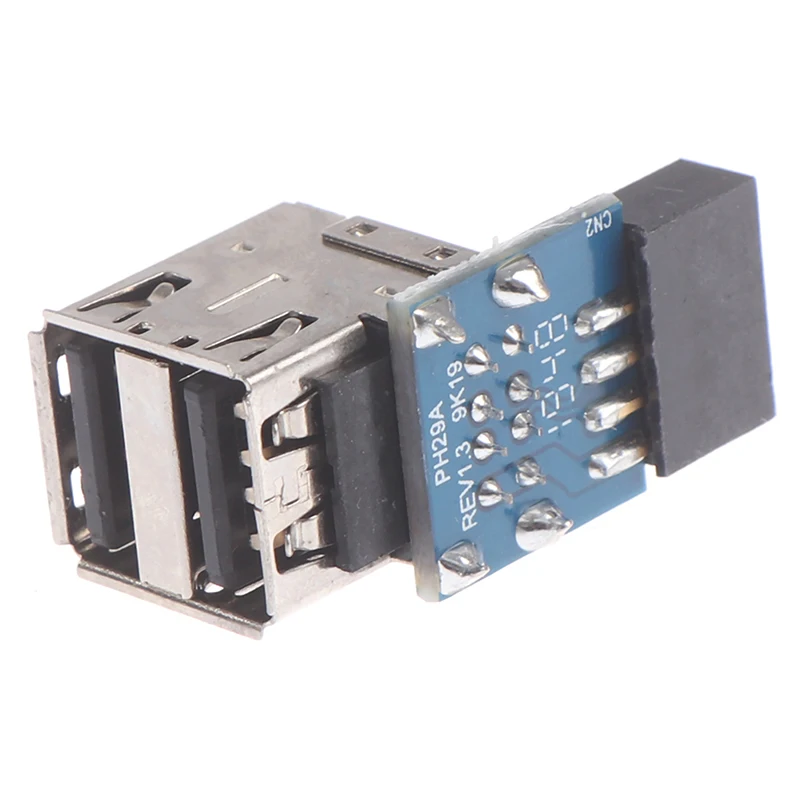 9-pin Motherboard to Dual USB 2.0 Connector Black Motherboard To 2 Ports Usb 2.0 A Female Internal Header Adapter 15g