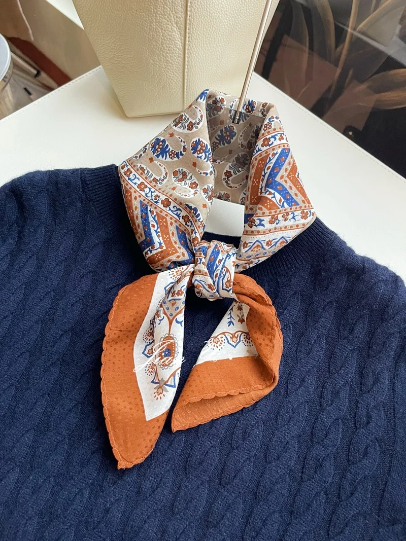 オーガニックコットンシルクコットン-スカーフ-レディース-63cm-通気性-耐久性のある桑絹スクエアスカーフ-多用途ファッションアクセサリー