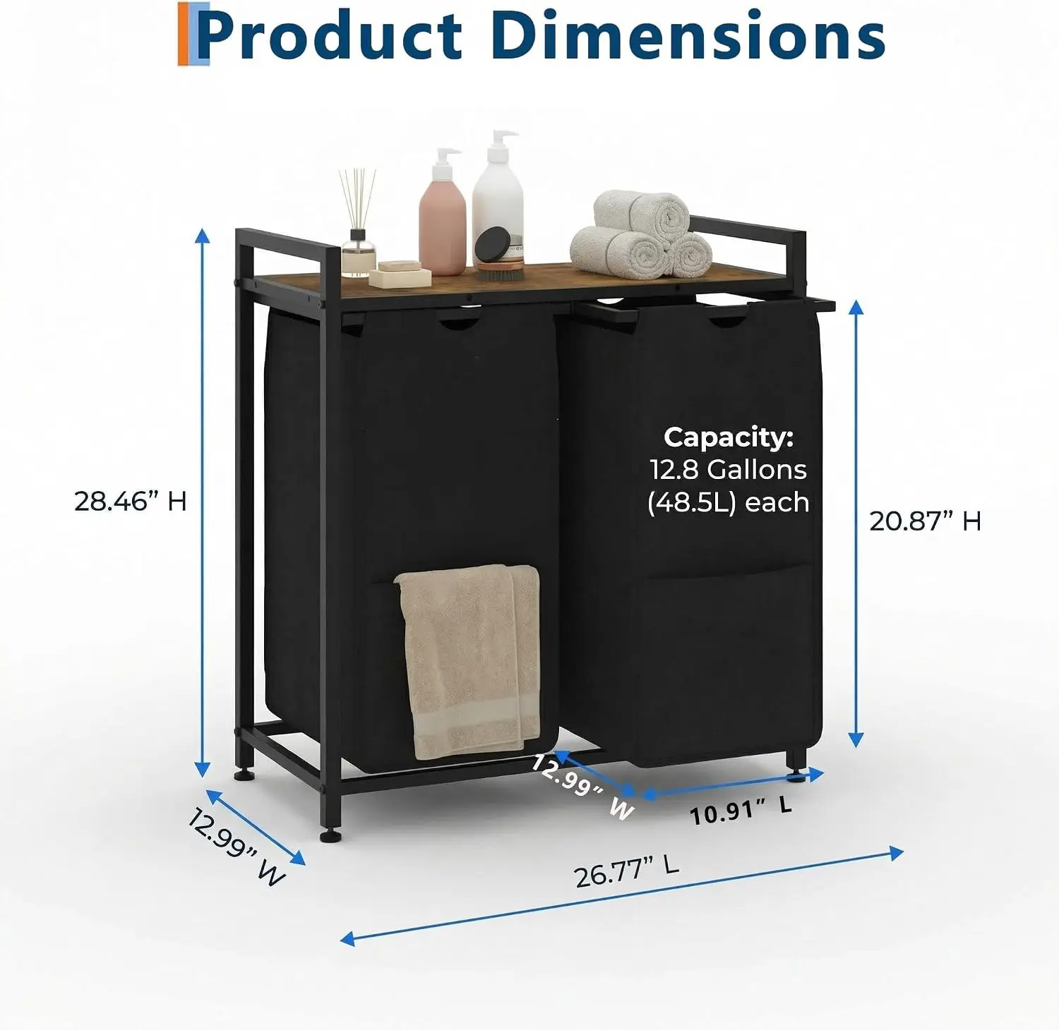 Laundry Sorter,Laundry Hamper Basket with 2/3 Compartments | 2/3×12.68 Gal,Pull-Out and Removable Oxford Fabric Bags,Rolling Cart with Wheels,Shelf, Removable Bags,Pockets