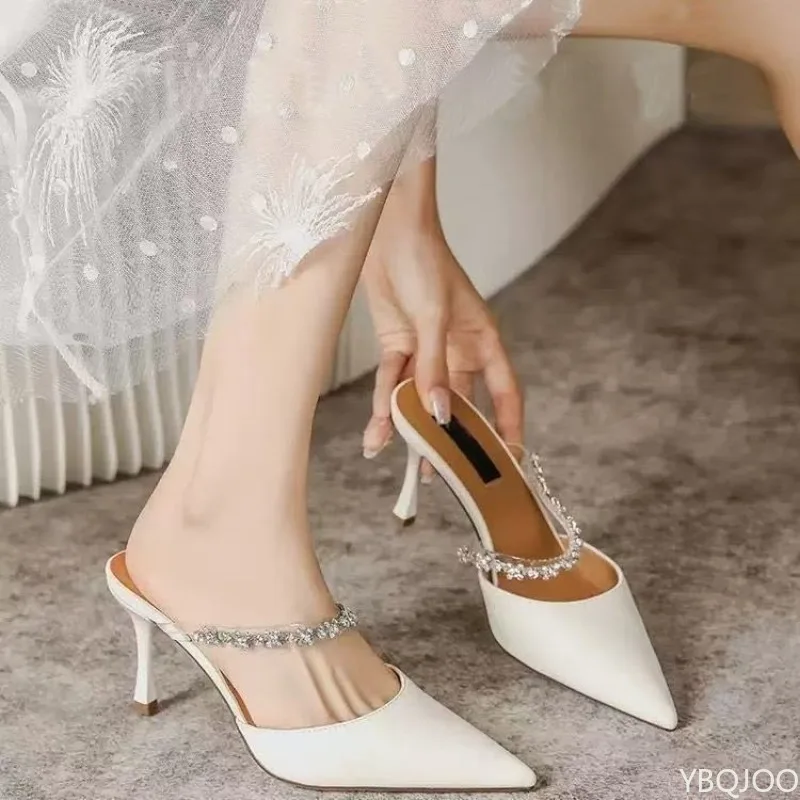 

Модные босоножки на высоком каблуке с острым носком и стразами, сексуальные женские туфли на высоком каблуке с острым носком 2026