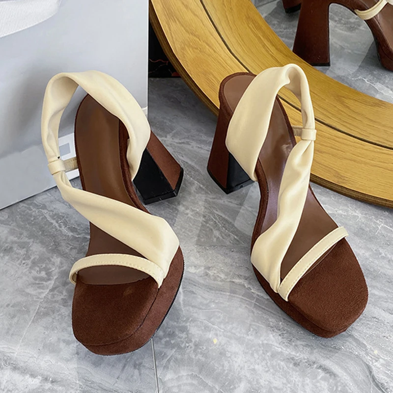 

Liyke/летние модные женские сандалии без шнуровки с ремешком на спине, удобные туфли на платформе с квадратным носком, толстые туфли на высоком каблуке 10 см, вечерние туфли для выпускного вечера