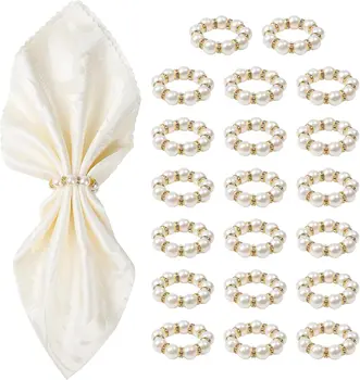 24/50/100Pcs Gold Napkin Rings Imitation Pearl Napkin Rings Elegant Pearl Elastic…