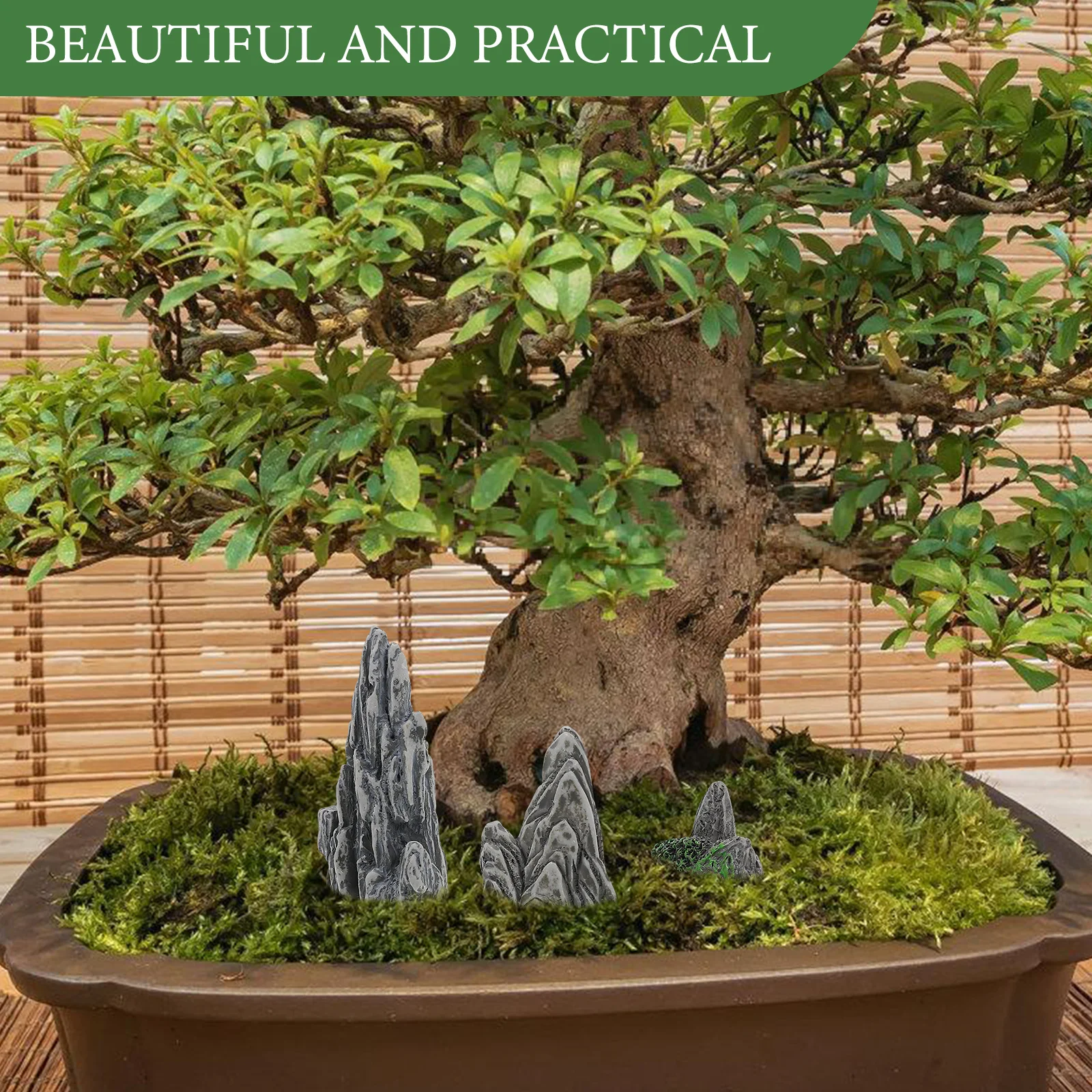 

4Pcs Miniature Rockery Fake Bonsai Pot Simulation Garden Yard Decor Flowerpot Rockery Landscaping Ornament Sand Table Adornment