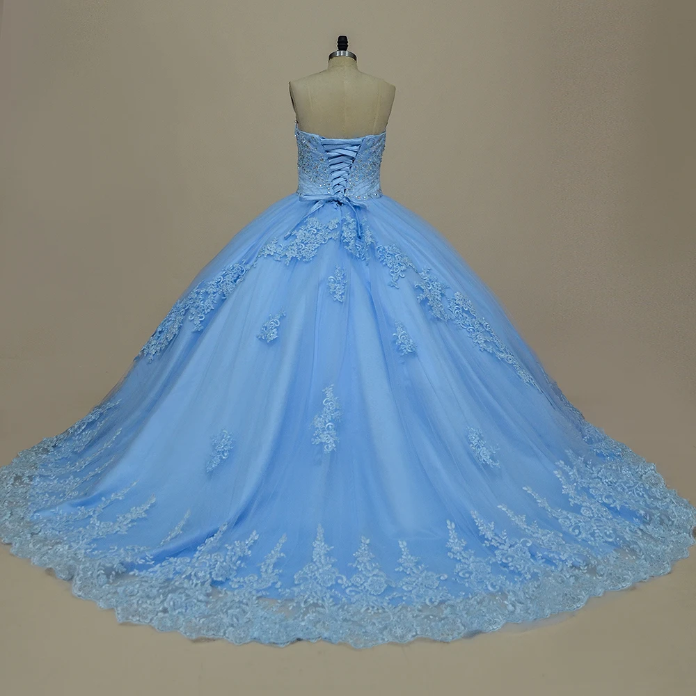 Luxury Elegance Blue Lace Ball Gown Quinceanera Dresses Lace Up With Sequins Sweet 16 Dress vestidos de 15 años quinceañeras