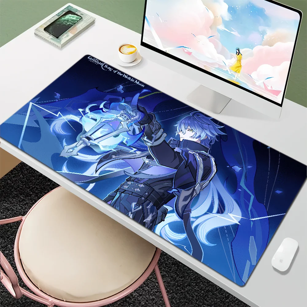 

Genshin Impact Flins Blue Game Mouse Pad Desk Mat Large Non-slip Anti-fray Keyboard Ergonomic Office Rubber PC Home Custom