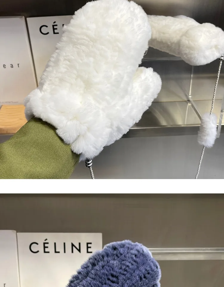 Women's Winter Warm Real Rex Rabbit Fur Gloves Good Elastic Ladies Fur Mittens Girls Outdoor Warm Natural Rex Rabbit Fur Mittens