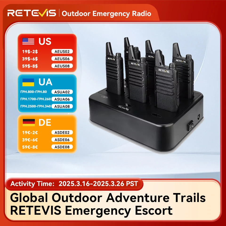 Retevis RT622 Walkie Talkie 6 Pcs Restaurant Professional Radios PMR Mini Walkie Talkie Kit Communication Radio Intercom Two-way