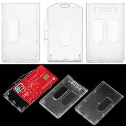 Clear Transparent Multi-use Hard Plastic Badge Work ID Card Holder Protector Cover Case Double Sided ID Card