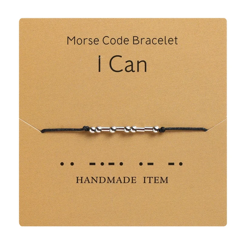 8Seasons Fashion Morse Code Bracelet Charm Beads Rope Bracelet Women Men Silver Color String Adjustable Party Friendship Jewelry