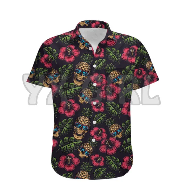 Camisas de verão crânio tropical 3d todo impresso camisa havaiana masculina para harajuku camisa casual feminino unisex