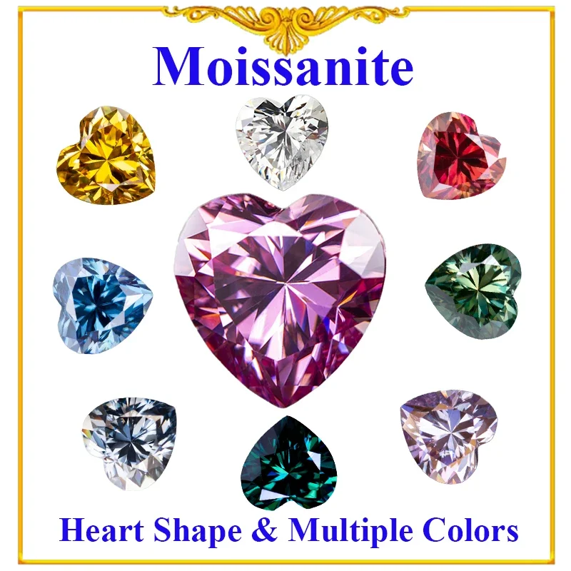 Moissanite A Group Style Heart Shape Multiple Colors VVS1 DIY Charms Beads for Jewelry Earrings Making with GRA Certificate