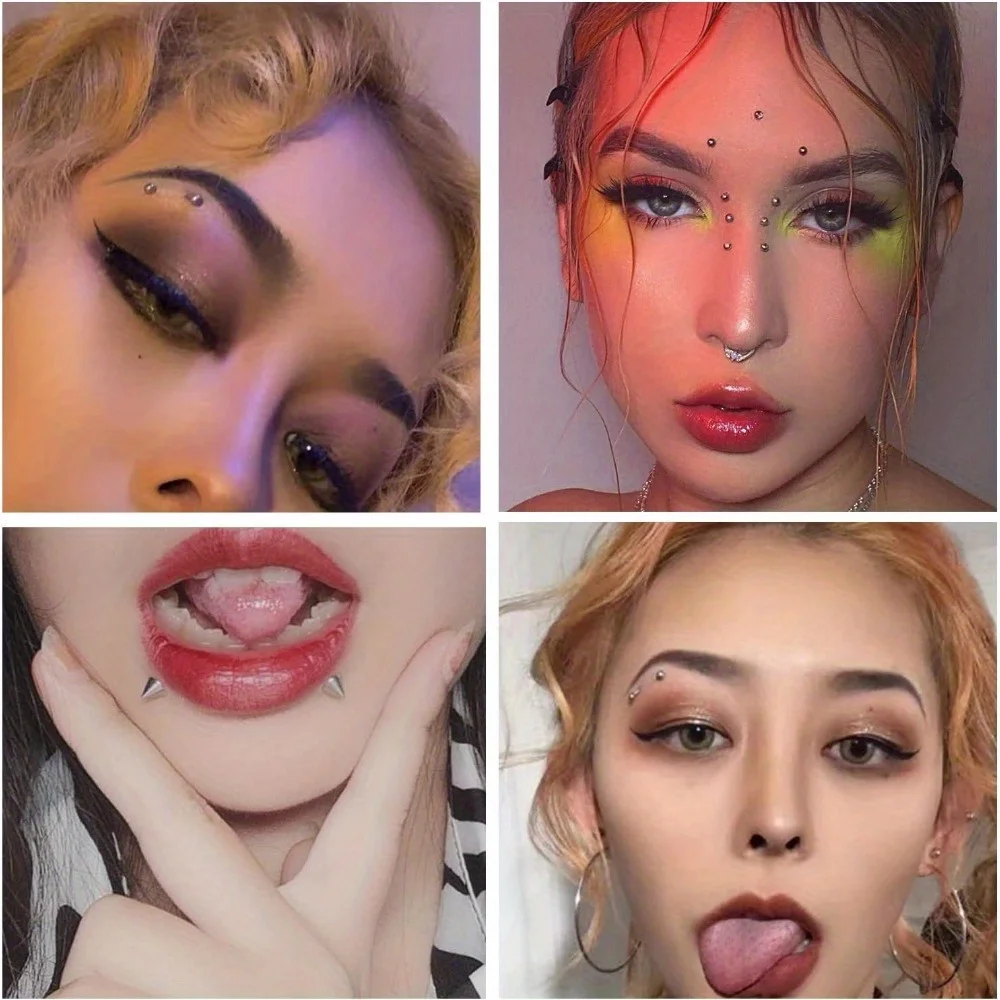 Drperfect Stainless Steel Fake Eyebrow Ring Lip Studs Replacement Balls Spike with Sticker Non-Piercing Nose Rings Fake Piercing