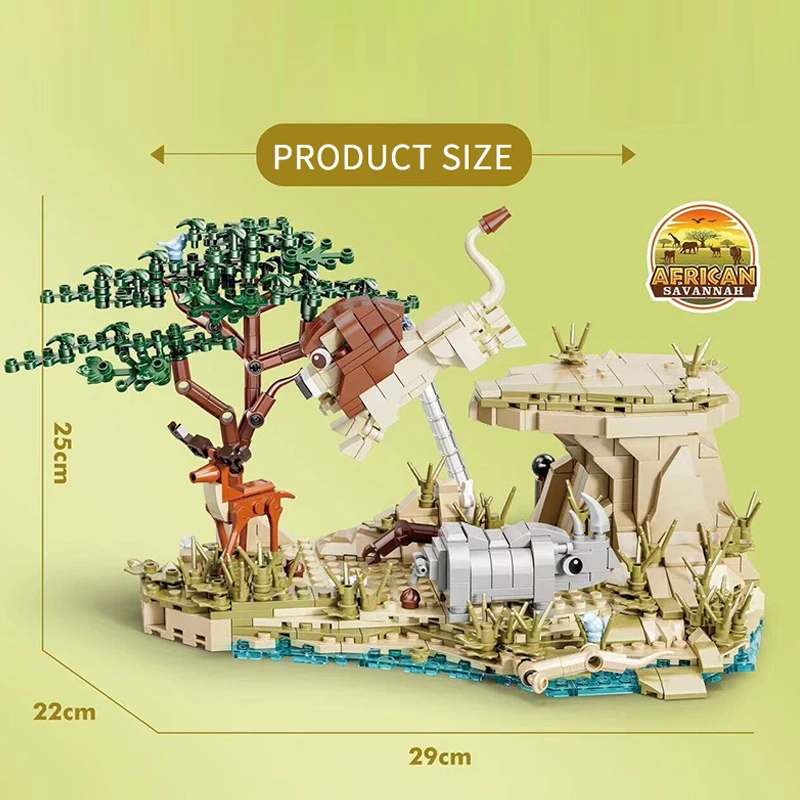 MOC Creative Expert African Grassland Building Blocks Cute Animal Lion Rhino Deer Zoo  Model Bricks Gift Toys for Adults Kids