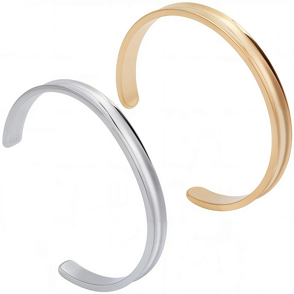 1 Box 2Pcs 7mm Stainless Steel Bangle Bracelet Blanks Grooved Cuff Bangle Bulk Inlay Metal C Shaped Bracelet Base for Jewelry