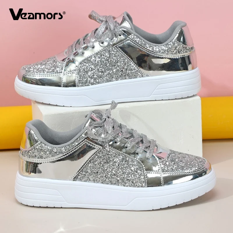 

Women Fashion Sequined Flats Breathable Daily Board Shoes Ladies Non-slip Casual Sports Shoes for Walking Jogging Traveling
