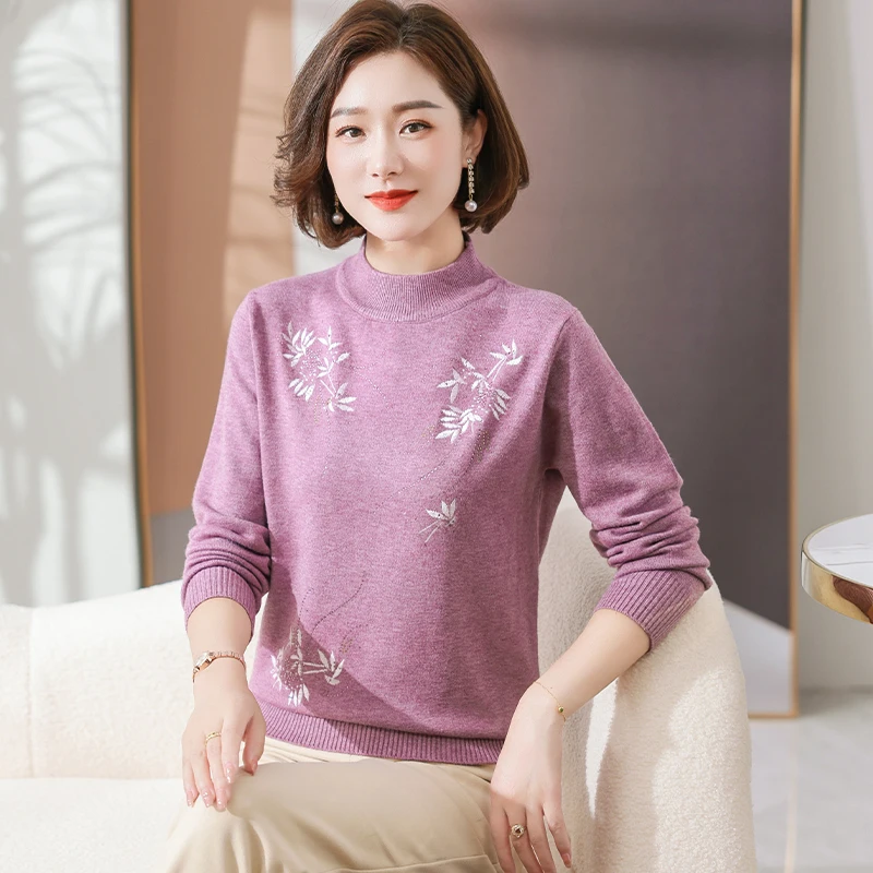 

Turtleneck Knitted Sweater for Women Casual Pullovers Loose Long Sleeve Monochrome Female Jumper High Quality Autumn and Winter