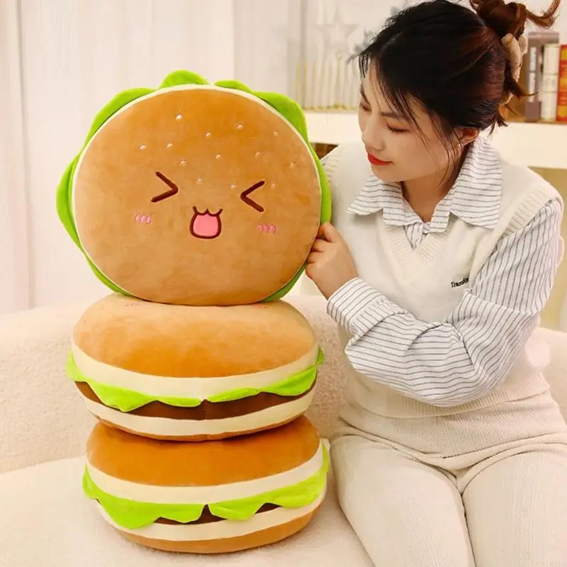 

40cm Cartoon Hamburger Plush Toy With Lovely Face Expression Throw Pillow For Office Home Decors Stress Relief Gift A2UB