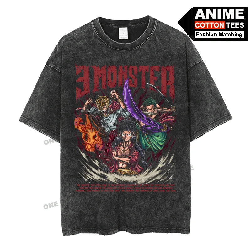 

Anime Peripheral Clothing ONE PIECE - Luffy & Zoro & Sanji Print T Shirt y2k Street styl Men Women Short Sleeve Cotton Loose Tee
