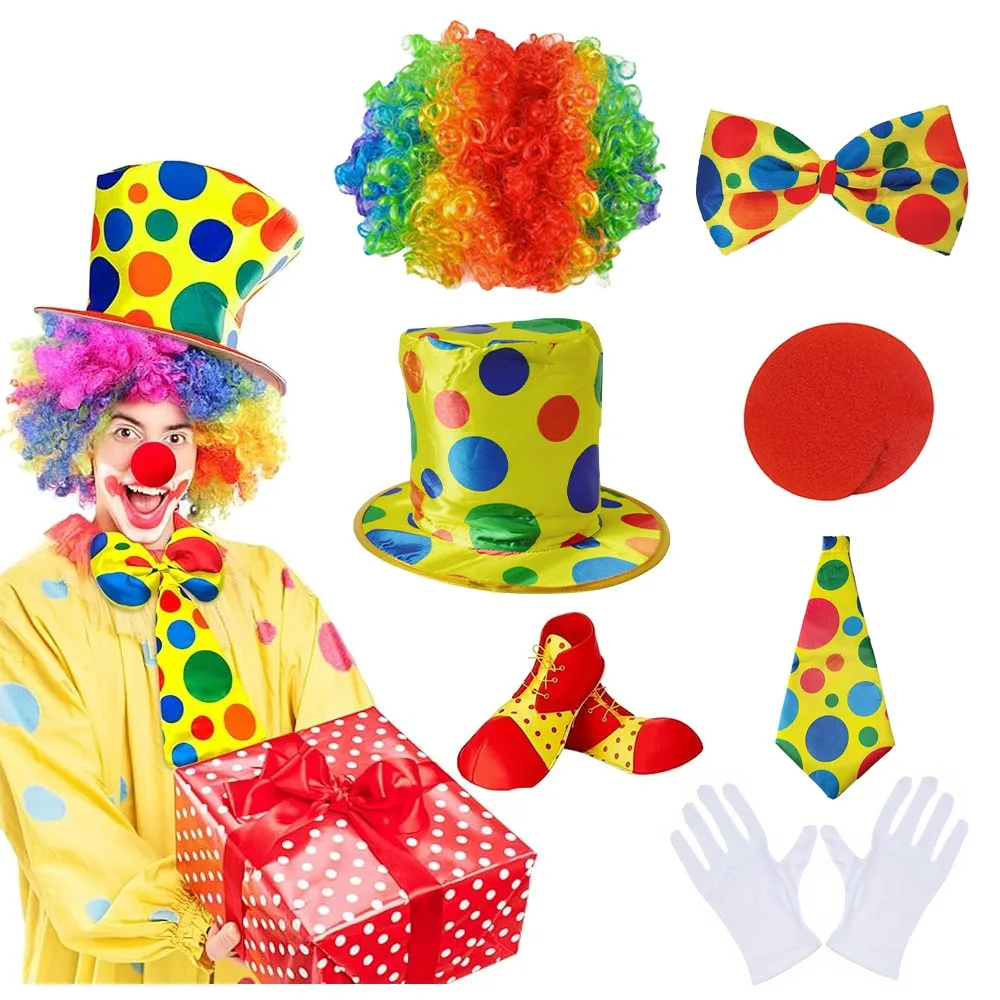 

PESENAR Funny Party Hat Clown costume-clown wig, giant tie, bow tie, gloves and clown nose-clown accessories
