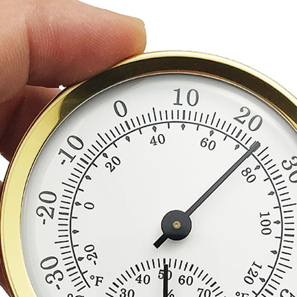 

Analog Hygrothermograph Mini Golden Aluminum Thermometer Humidity Temperature Meter for House Bedroom Kids Room