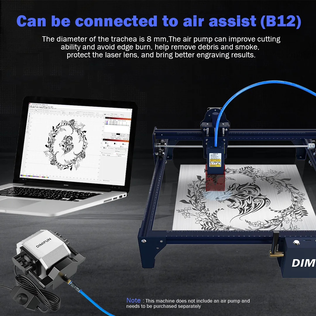 DIMIFUN 60L/min Air Assist Nozzle Kit High Speed Air Assist Full Metal Structure Fits all Lasers Easy to Install Laser Engraving