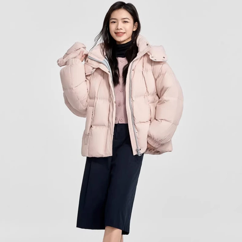 Chericom Chaqueta de plumón para mujer 90 relleno de plumón de pato 2025 capucha desmontable cuello alto bolsillo cálido ropa de abrigo corta acolchada Y308190Y