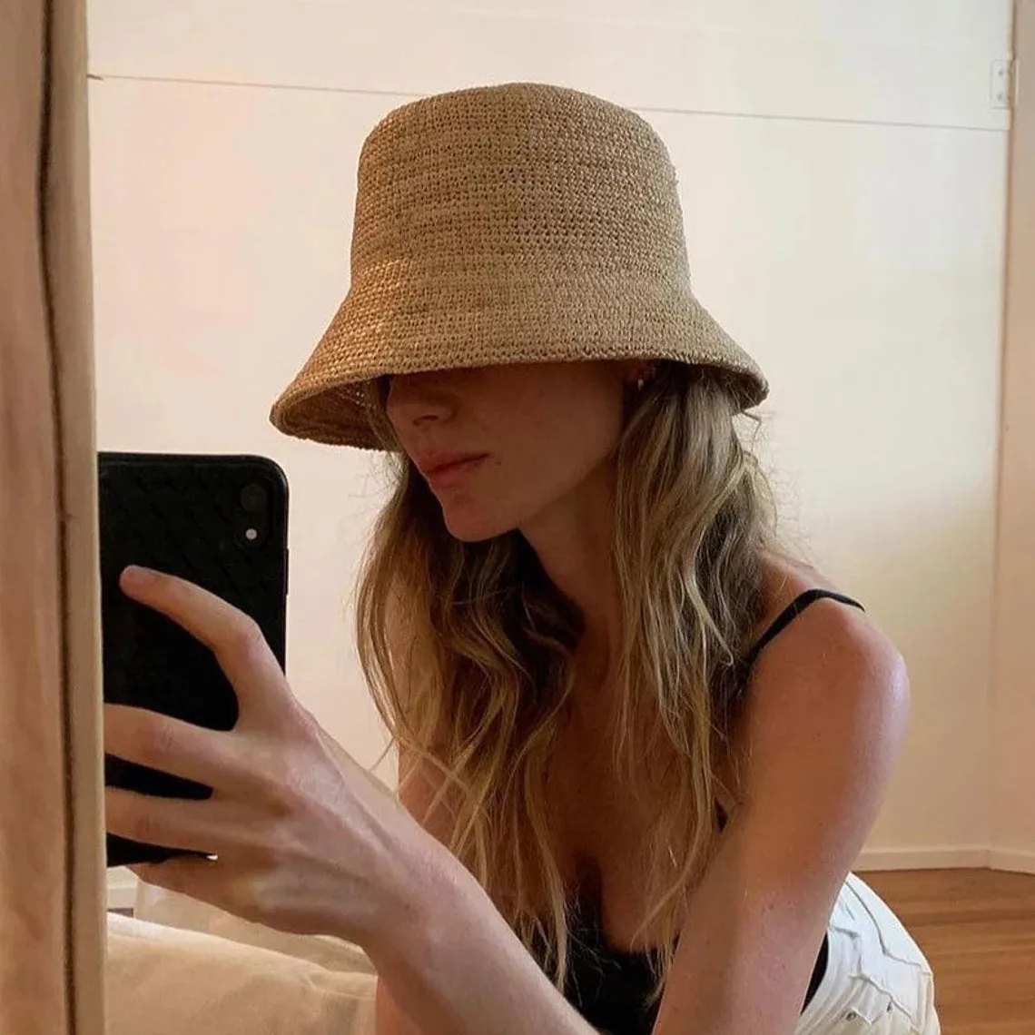 Natural Raffia Designer Beach Sun Hat for Women Handmade Crochet Straw Hat Ladies Spring Summer Bucket Hat Floppy Fisherman Cap