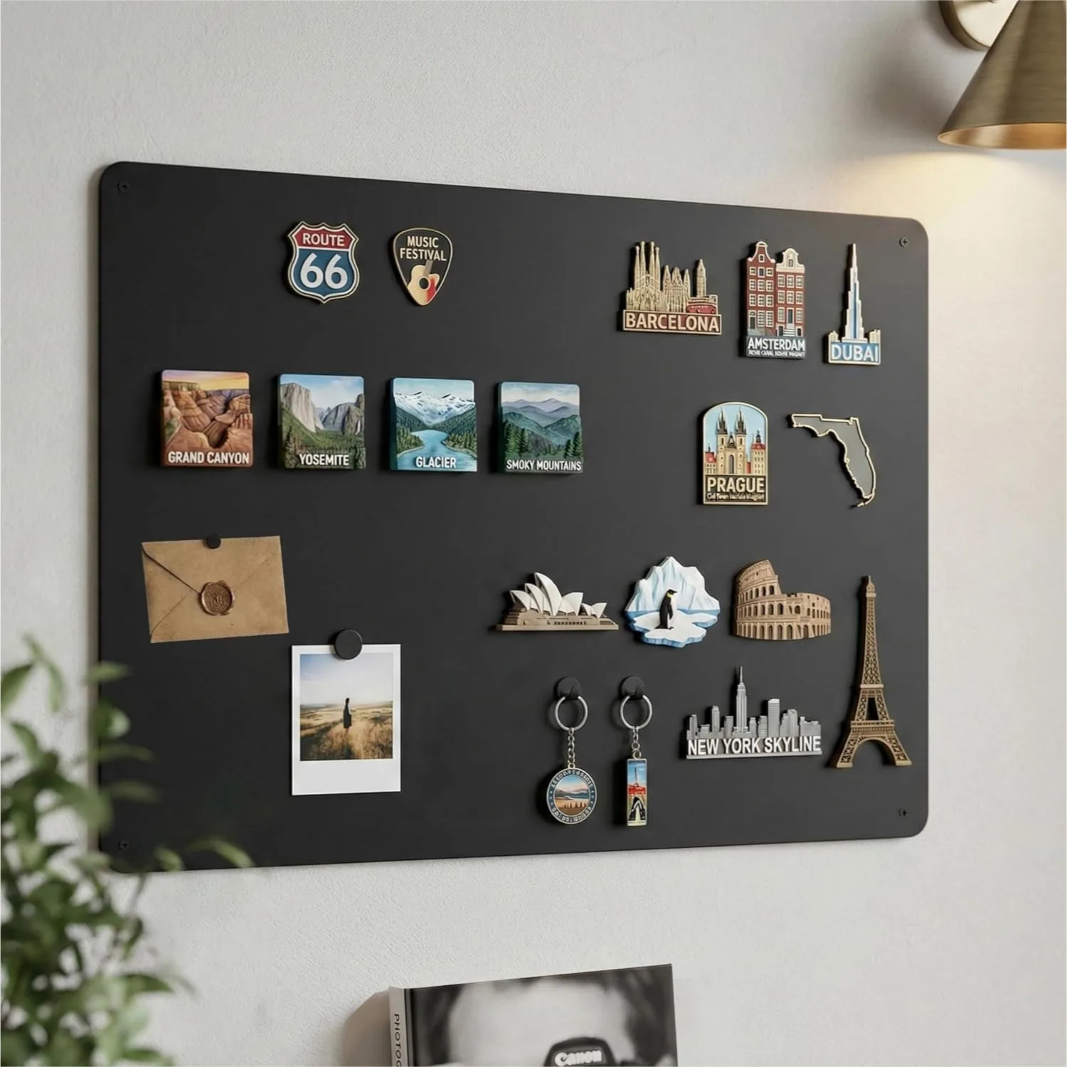 

Magnetic Board for Wall 23.6" x 15.7" - Heavy-Duty Metal Display Panel for Travel Souvenirs, Art Collections & Magnets with