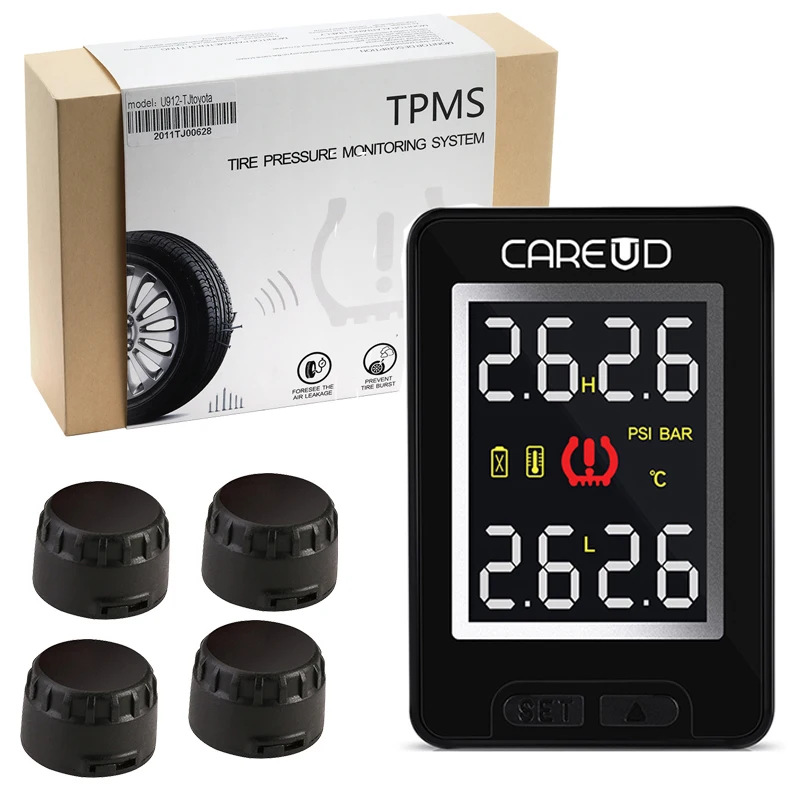 CAREUD U912 for Toyota Wireless Tire Pressure Indicator 4X External Sensor Tyre Pressure Monitoring Systemm TPMS