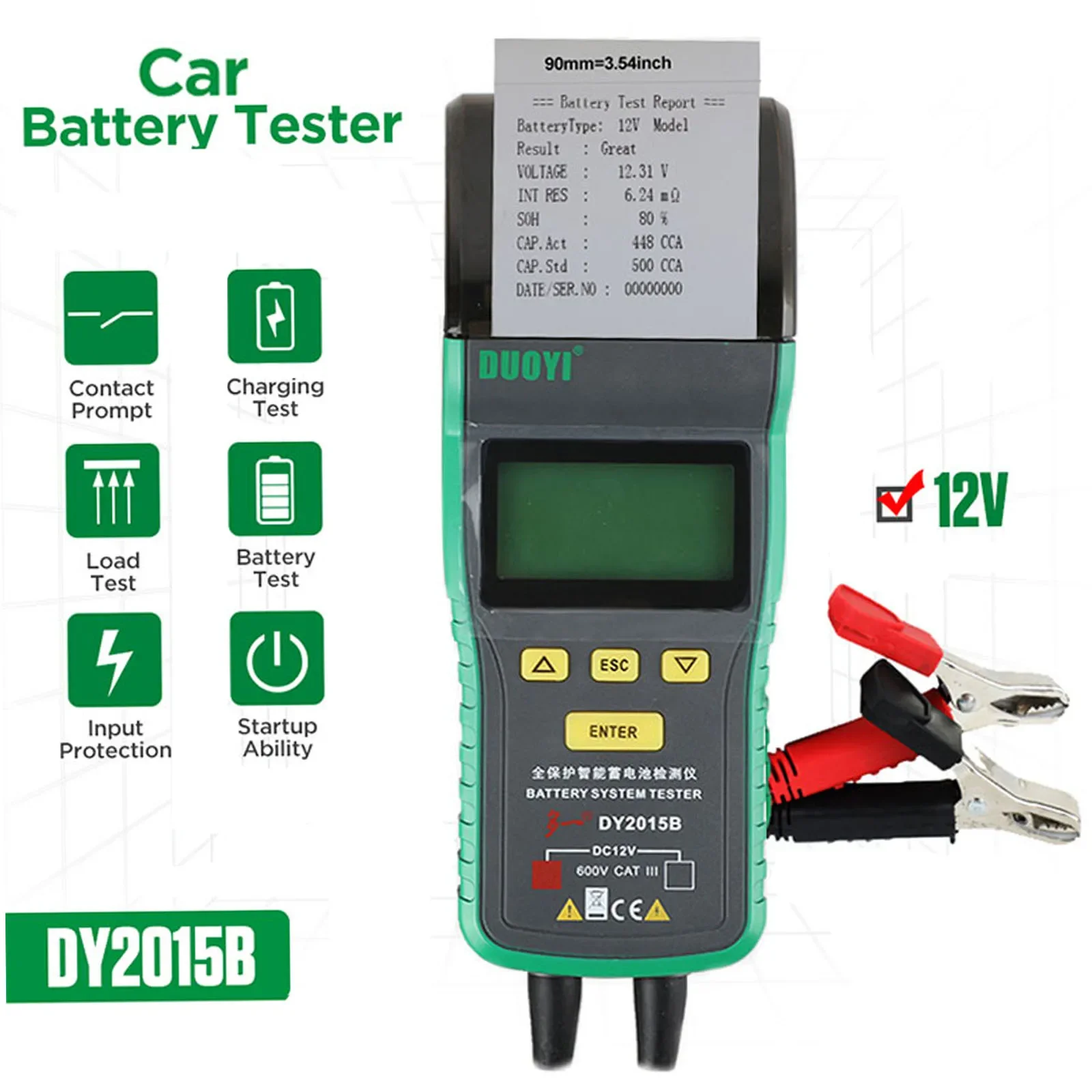 

12V Automotive Car Battery System Tester Analyzer with Thermal Printer