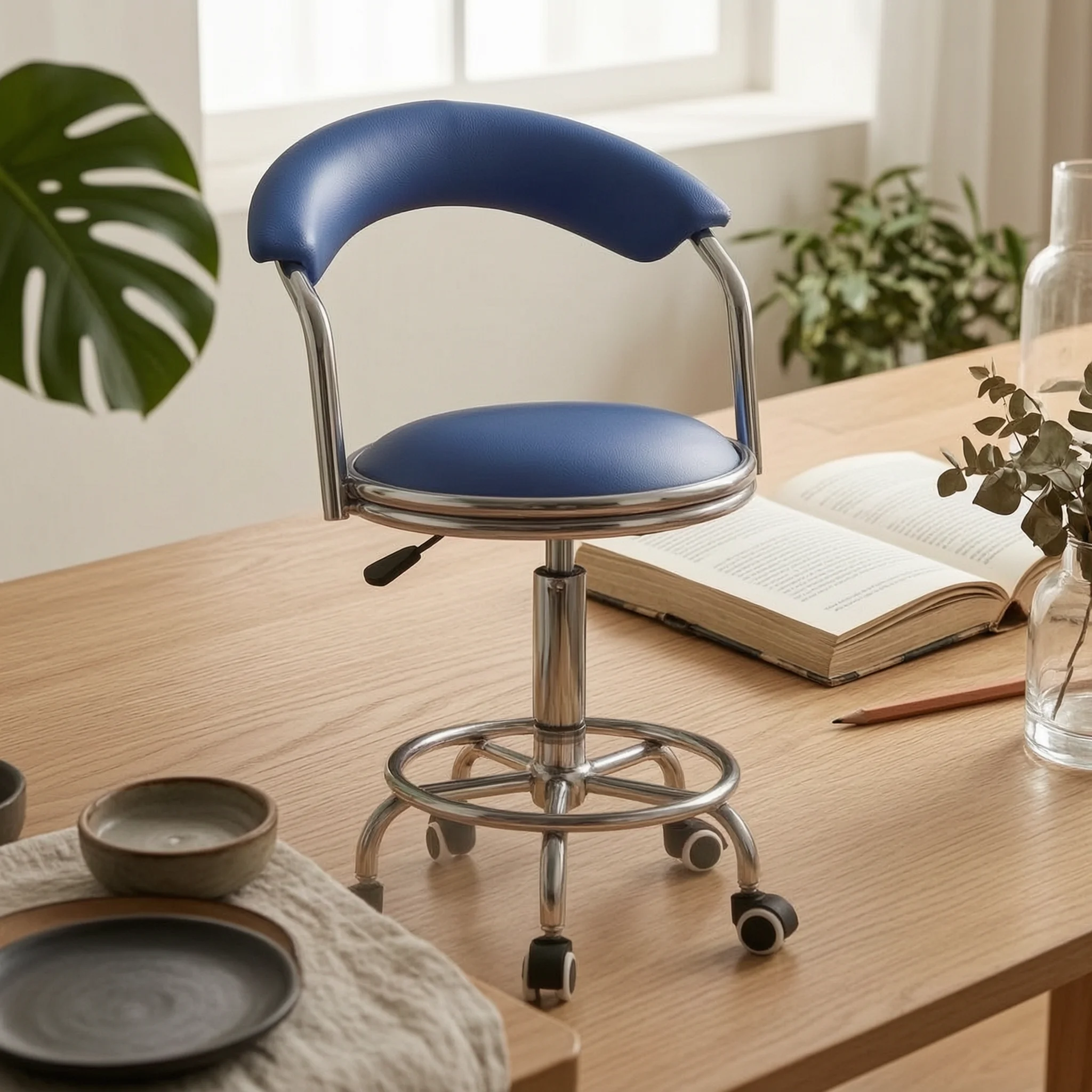 ローリングバースツール-移動が簡単な回転式バースツール-座席家具-厚いシートクッション-高耐久性