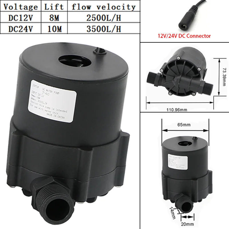 JT-60D small portable brushless DC Water pump 12V 24V 2500~3500L/H circulation booster pump toilet maximum lift 10M