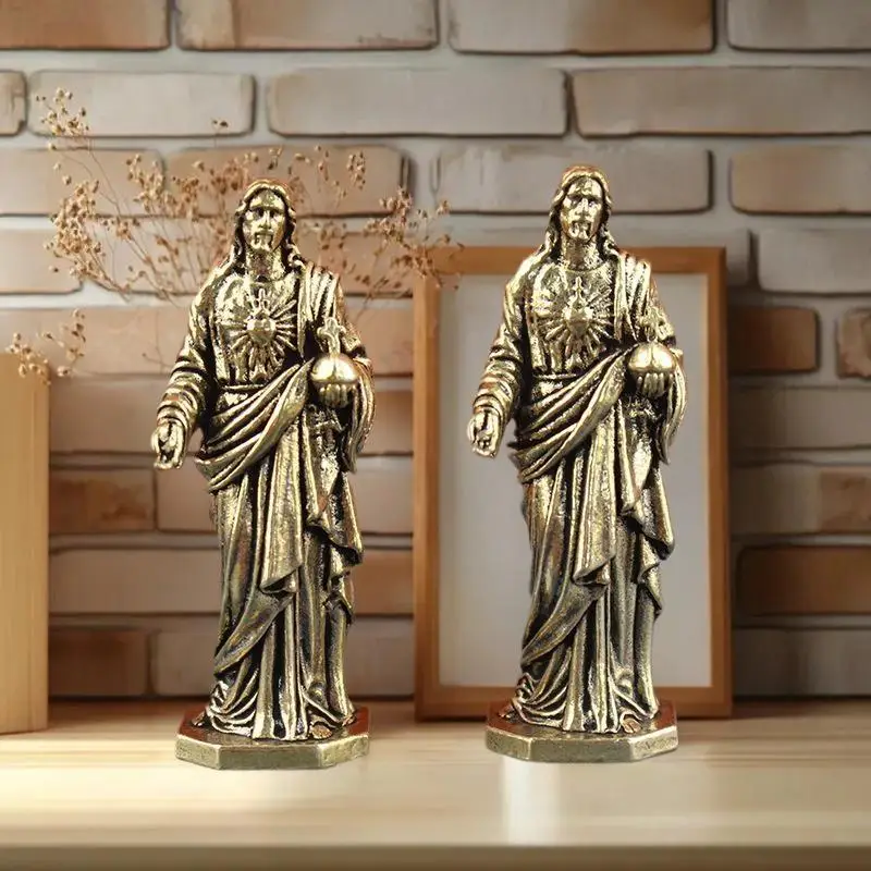 Vintage Style Handmade Brass God Statue Desktop Decor Creative Cross Border Craft Artwork Small Copper Figurine Home Ornament
