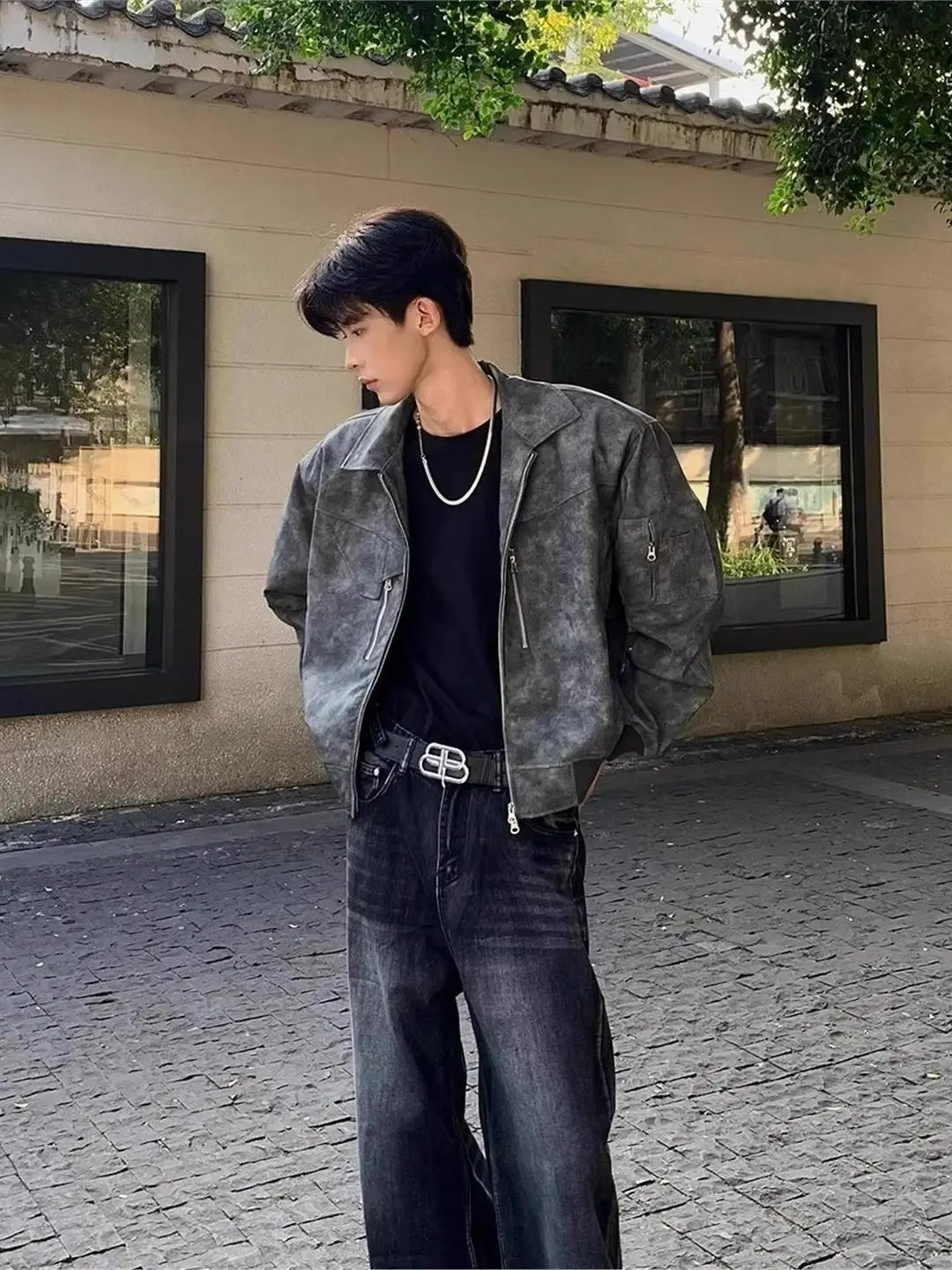 

Мужская кожаная куртка в американском ретро-стиле, свободного кроя, на молнии, весенне-осенняя, модная, молодежная, повседневная верхняя одежда