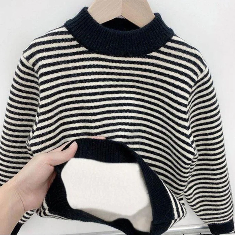 سترة الأولاد سميكة الخريف/الشتاء جديد عصري متعدد الاستخدامات الأولاد مخطط محبوك سترة الأطفال #3