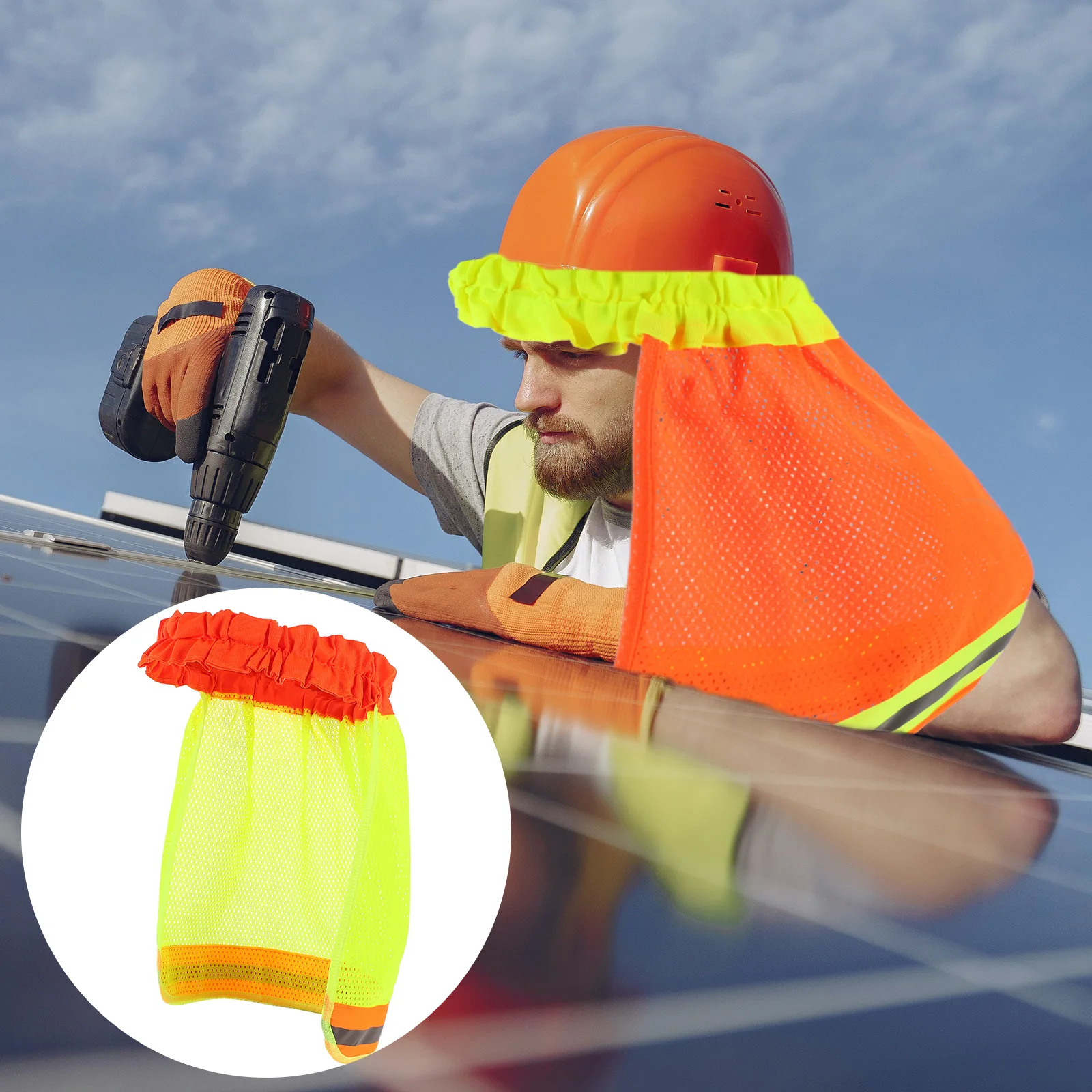 

2 Pcs Cap with Neck Reflective Hat Cover Safety Hard Shield Yellow 100% Chemical Fiber Mesh